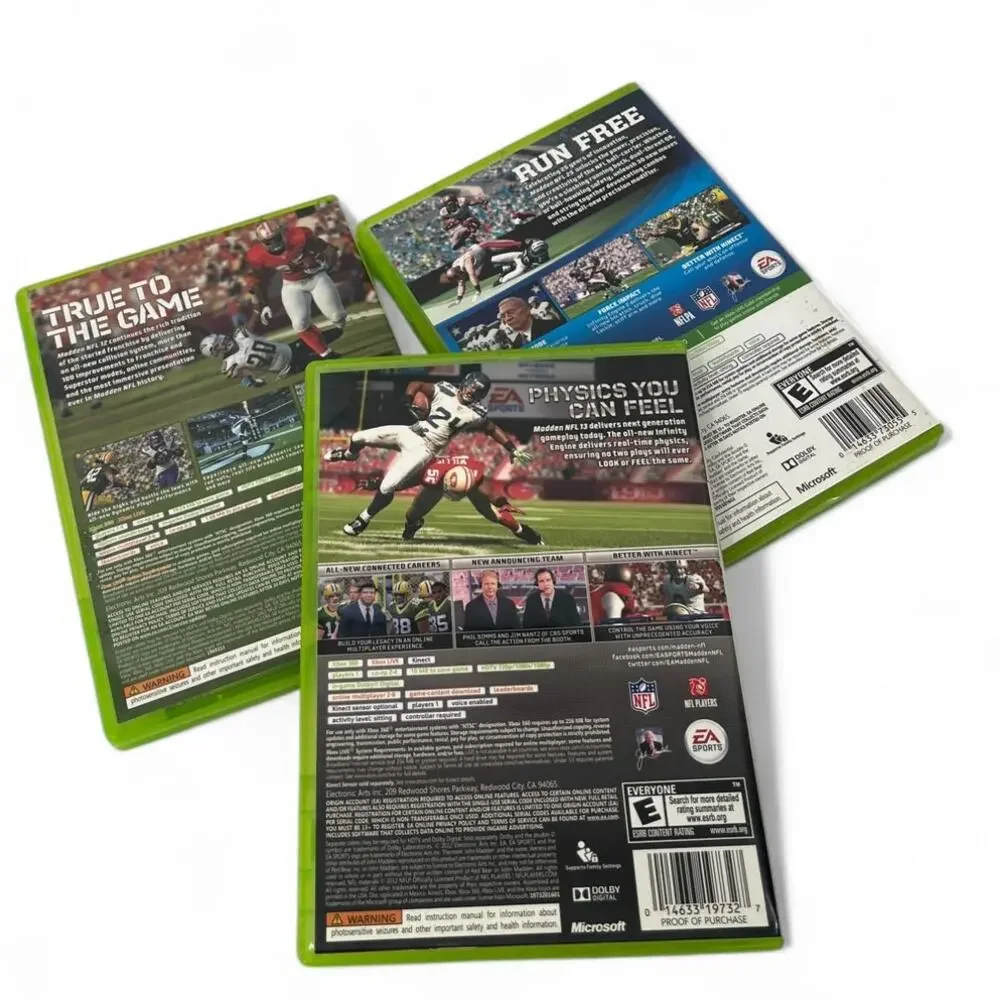 LOT OF 3 Microsoft Xbox 360 NFL Madden '12, '13, '25 Video Games